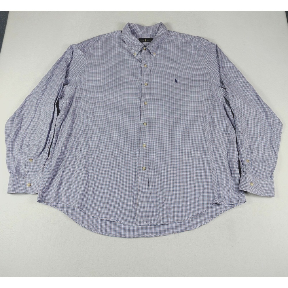 Ralph Lauren Shirt Mens 2XL Blue Red White Plaid Button Down Classic Long Sleeve
